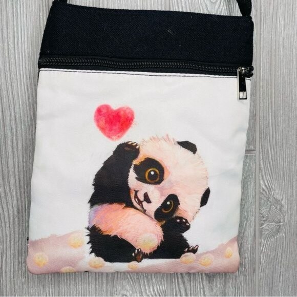 Cute panda bear cross body bag purse cloth with long strap and heart - Picture 2 of 6